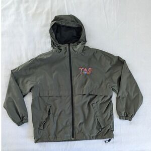 Ultra Club Olive Green‎ Embroidered Flag Patch Windbreaker Jacket Size M Hooded